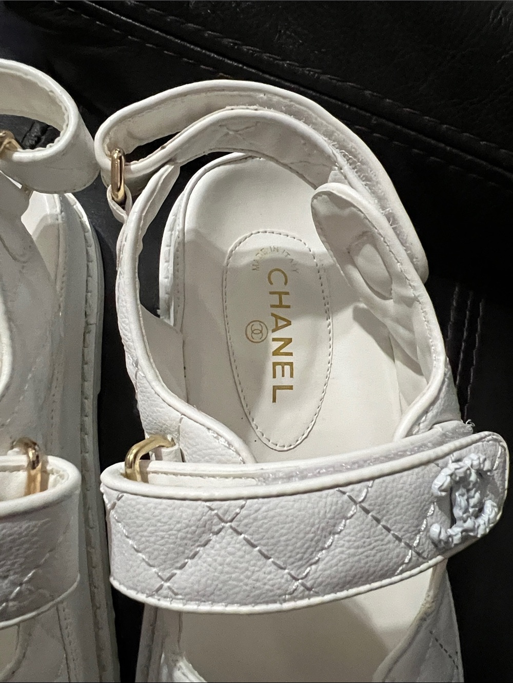 Fashion White Quilted Logo Strap Sandals - Picture 2 of 11